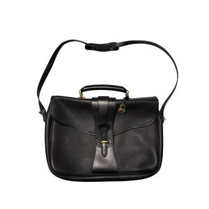 Dooney & Bourke All Weather Leather Briefcase Messenger Bag Black Vintage Brass
